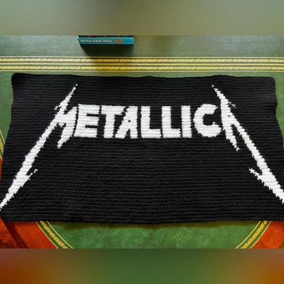 Hand Crafted Other - Hand Crocheted Black and White Metallica Logo Wall Tapestry!